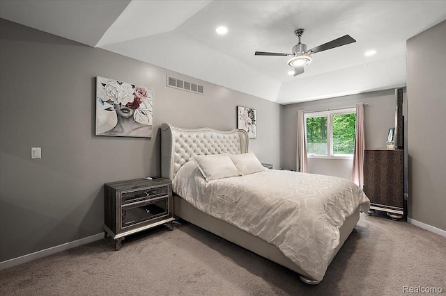 6280 Branford Dr, West Bloomfield, MI 48322 - bedroom featuring carpet, vaulted ceiling, ceiling fan, and recessed lighting