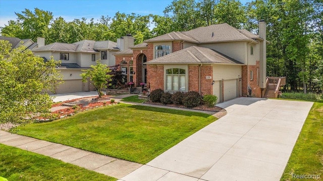 6280 Branford Dr, West Bloomfield, MI 48322 - view of front of property featuring a chimney, brick siding, driveway, and a front yard