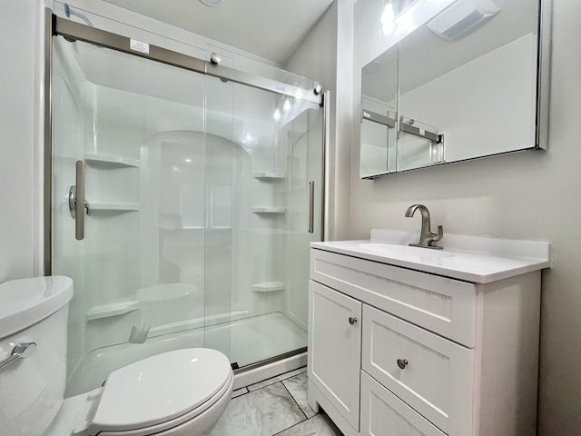 336 E Prospect St, Jackson, MI 49203 - full bath featuring marble finish floors, a stall shower, and vanity
