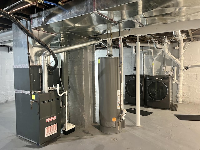 336 E Prospect St, Jackson, MI 49203 - unfinished basement with gas water heater, washing machine and dryer, and heating unit