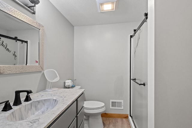 10456 Ferris Ave, Grant, MI 49327 - full bath featuring a shower stall, vanity, and wood finished floors