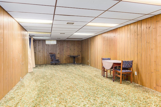 18169 6th Avenue Rd, Three Rivers, MI 49093 - finished basement featuring carpet floors, wooden walls, and a drop ceiling