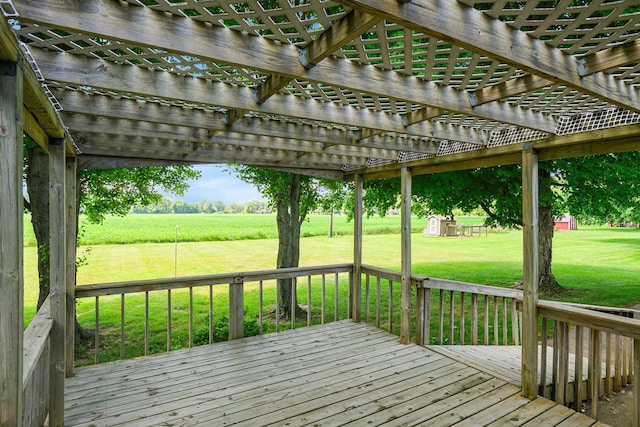 18169 6th Avenue Rd, Three Rivers, MI 49093 - wooden terrace with a pergola, a yard, and a view of rural / pastoral area