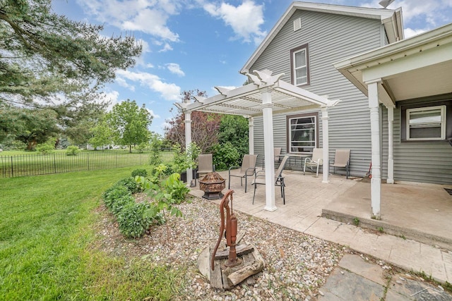 8603 Millington Rd, Vassar, MI 48768 - view of yard with an outdoor fire pit, a pergola, and a patio area