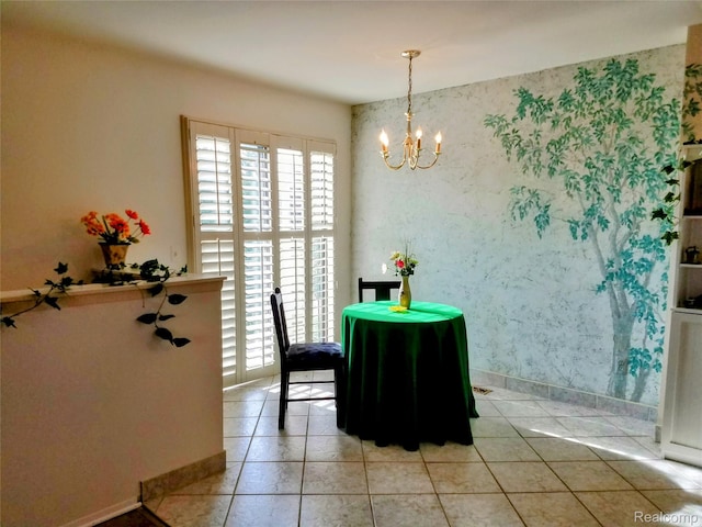 50102 S Benny Ct, New Baltimore, MI 48047 - dining room featuring a chandelier, wallpapered walls, and light tile patterned floors