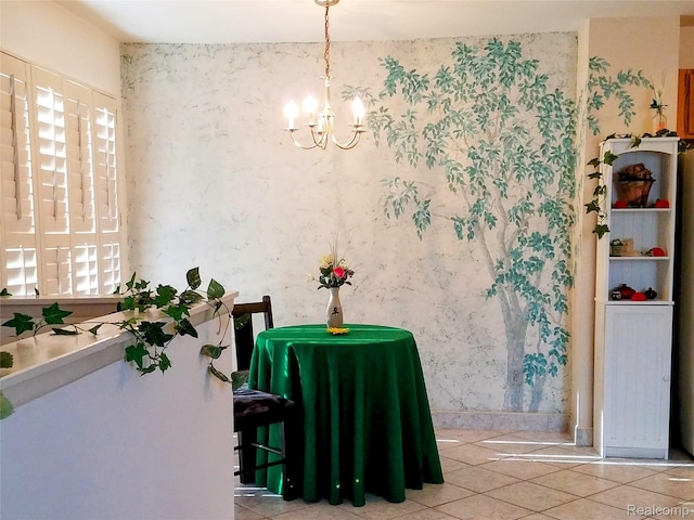 50102 S Benny Ct, New Baltimore, MI 48047 - dining area featuring a chandelier, tile patterned flooring, and wallpapered walls