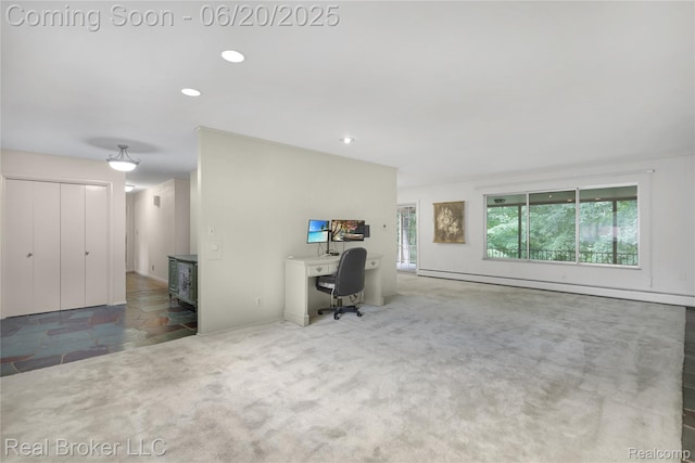 5492 N Sycamore Dr, Burton, MI 48509 - office with a baseboard radiator, carpet flooring, and recessed lighting