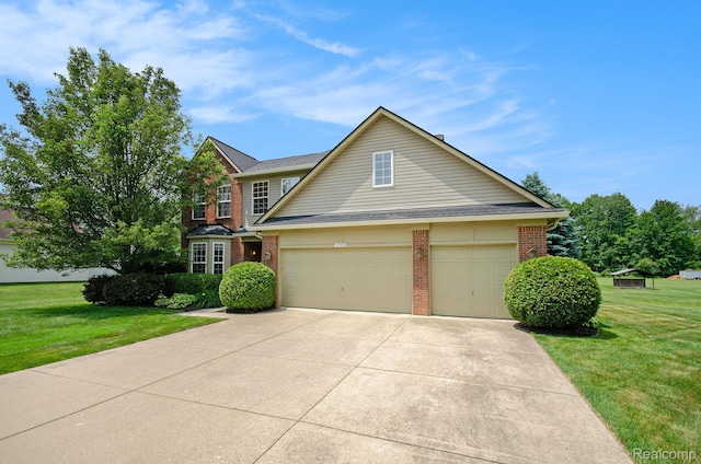 15740 Aspen Dr, Romulus, MI 48174 - traditional-style house with brick siding, driveway, and a front lawn