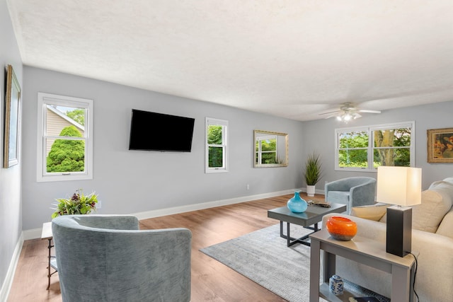 749 Foxboro Ct, Saline, MI 48176 - living room with healthy amount of natural light, ceiling fan, and light wood-style floors