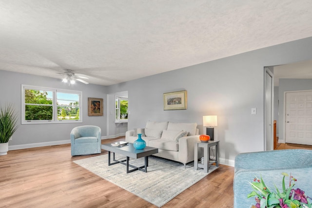 749 Foxboro Ct, Saline, MI 48176 - living area featuring light wood-style flooring, a ceiling fan, and a textured ceiling