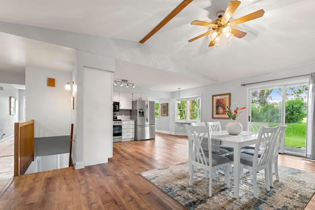 749 Foxboro Ct, Saline, MI 48176 - dining space with wood finished floors, ceiling fan, and rail lighting
