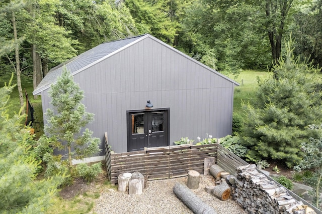 9435 Community Hall Rd, Union Pier, MI 49129 - view of outbuilding featuring a forest view