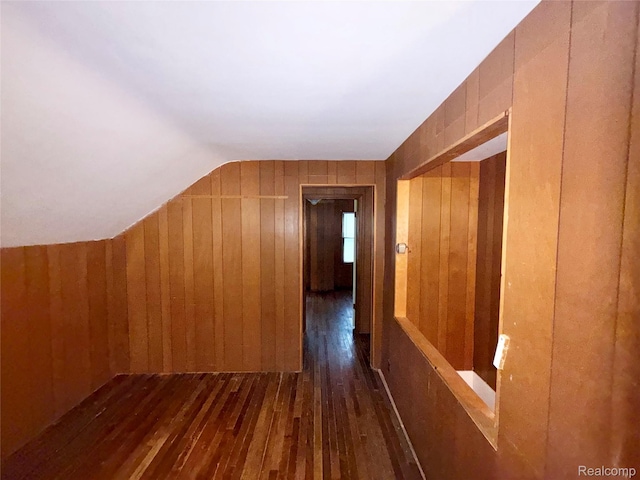 26645 Ross St, Inkster, MI 48141 - additional living space with hardwood / wood-style flooring, wooden walls, and lofted ceiling