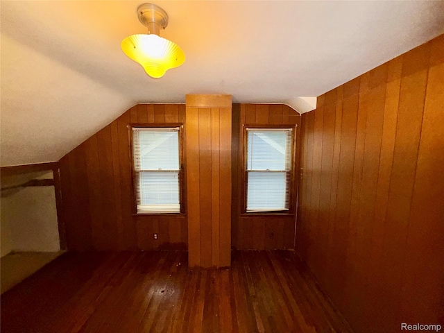 26645 Ross St, Inkster, MI 48141 - additional living space with hardwood / wood-style flooring, lofted ceiling, wooden walls, and healthy amount of natural light