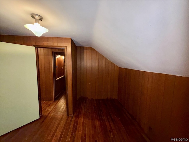 26645 Ross St, Inkster, MI 48141 - bonus room featuring dark wood-style flooring, wooden walls, and lofted ceiling