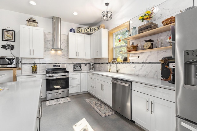 780 S 72nd Ave, Shelby, MI 49455 - kitchen with stainless steel appliances, wall chimney exhaust hood, backsplash, light countertops, and recessed lighting