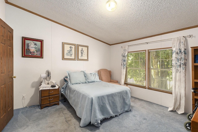 720 S 72nd Ave, Shelby, MI 49455 - bedroom with crown molding, carpet flooring, a textured ceiling, and lofted ceiling