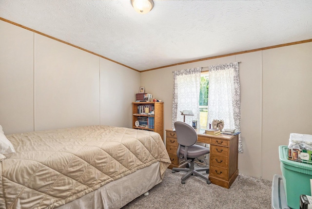 4890 W Birch Ln, Pentwater, MI 49449 - bedroom with crown molding, carpet flooring, a decorative wall, and a textured ceiling