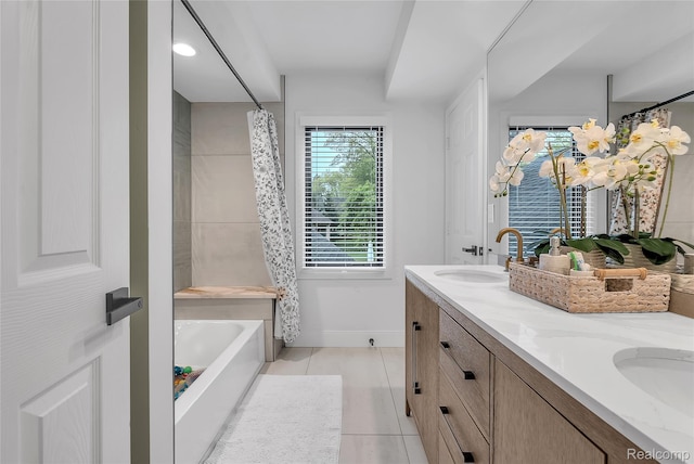 163 Manorwood Dr, Bloomfield Hills, MI 48304 - bathroom featuring tile patterned flooring, double vanity, and shower / bath combo