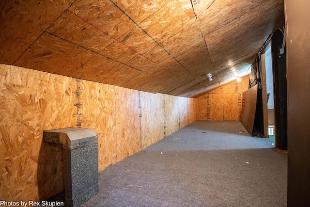 3193 W 112th St, Grant, MI 49327 - bonus room with vaulted ceiling, wood walls, and carpet floors