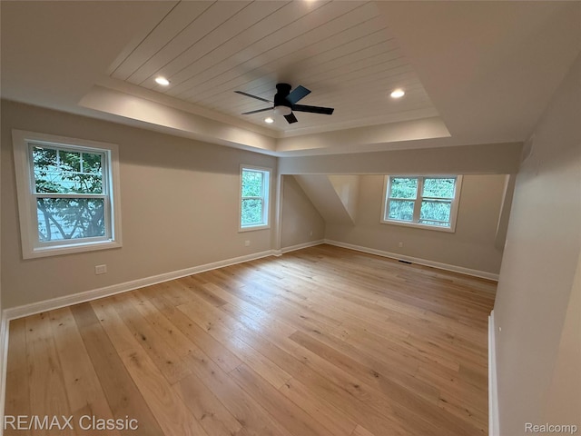 1420 Pettibone Lake Rd, Highland, MI 48356 - additional living space featuring light wood-type flooring, a ceiling fan, and wood ceiling
