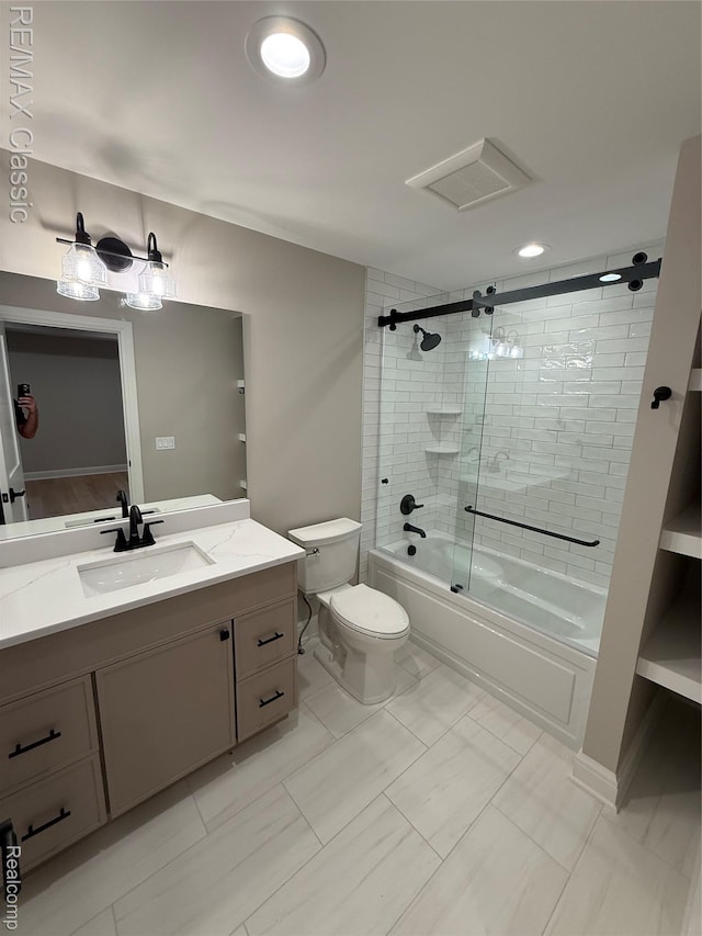 1420 Pettibone Lake Rd, Highland, MI 48356 - full bathroom with bathtub / shower combination, vanity, and marble finish floors