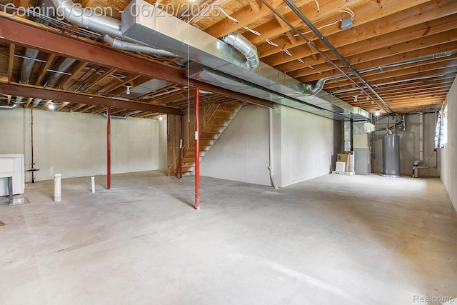 3244 Buckhorn Ct, Ann Arbor, MI 48105 - unfinished basement with water heater, stairs, and heating unit