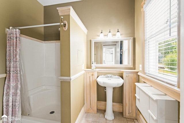 320 E Main St, Flushing, MI 48433 - full bathroom with curtained shower and tile patterned flooring