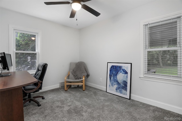 1605 N Vermont Ave, Rochester, MI 48067 - carpeted home office featuring ceiling fan and baseboards
