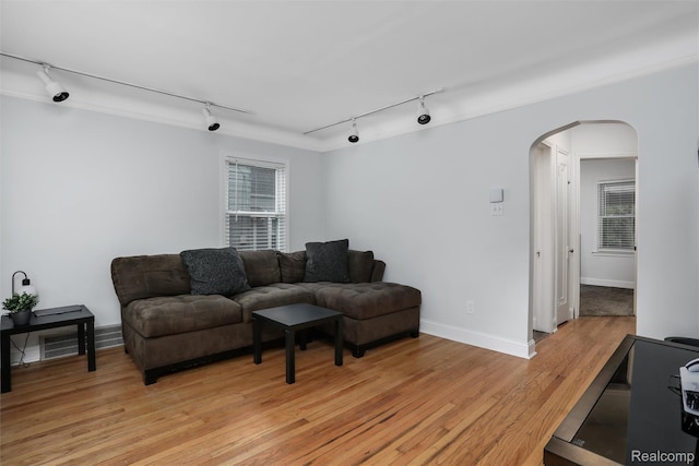1605 N Vermont Ave, Rochester, MI 48067 - living area featuring rail lighting, arched walkways, and light wood-style flooring