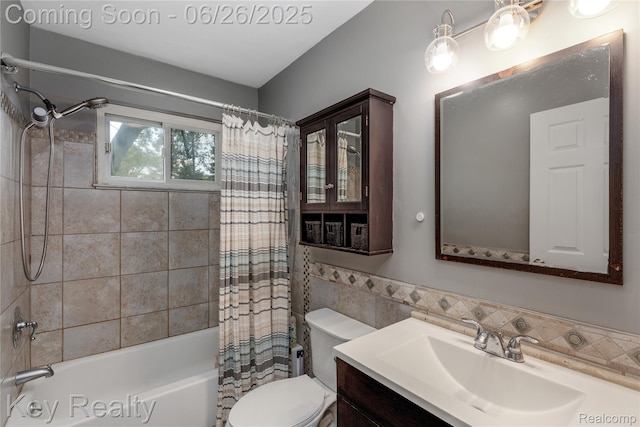 9468 Washington St, Romulus, MI 48174 - full bath with shower / bath combo, vanity, tile walls, and wainscoting