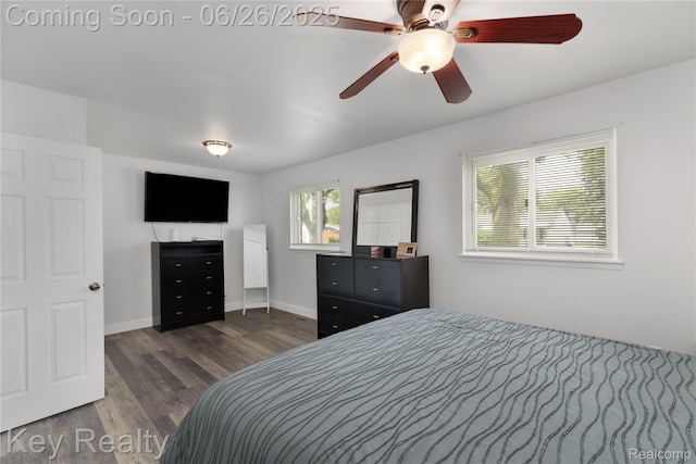 9468 Washington St, Romulus, MI 48174 - bedroom with dark wood finished floors and a ceiling fan