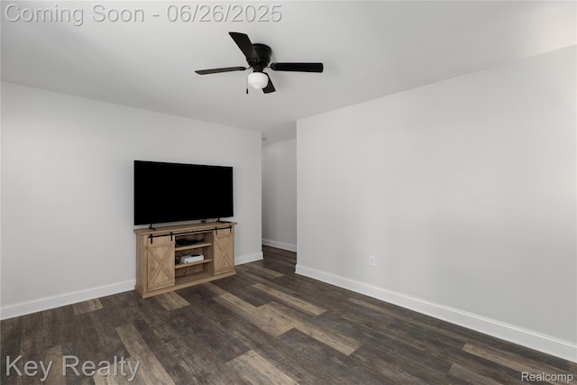9468 Washington St, Romulus, MI 48174 - unfurnished living room with ceiling fan and dark wood-type flooring