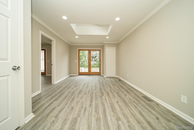 3911 Thomas Ave, Berkley, MI 48072 - unfurnished room with a skylight, light wood-type flooring, recessed lighting, and ornamental molding