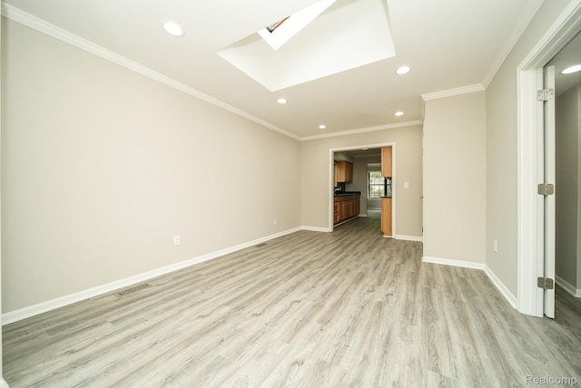 3911 Thomas Ave, Berkley, MI 48072 - unfurnished room with recessed lighting, light wood-style floors, a skylight, and crown molding