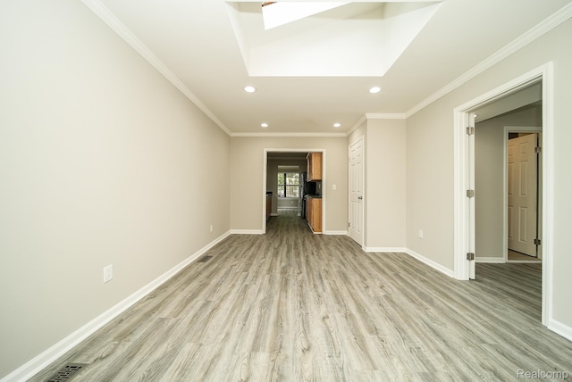 3911 Thomas Ave, Berkley, MI 48072 - spare room featuring recessed lighting, light wood-style floors, a skylight, and crown molding