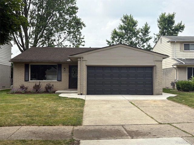 14671 Labelle St, Oak Park, MI 48237 - view of front of home featuring brick siding, a front lawn, an attached garage, and concrete driveway