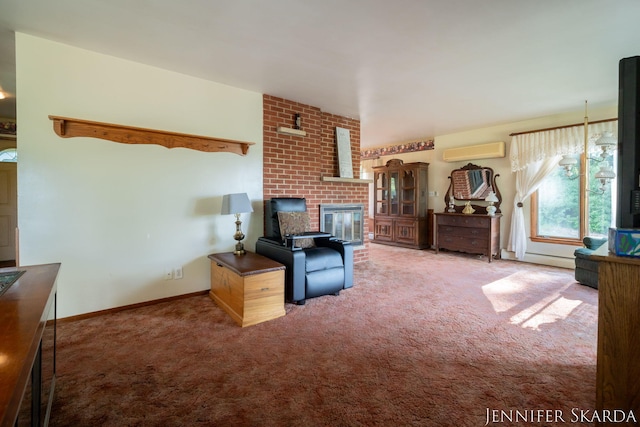 9546 Benham St NE, Cedar Springs, MI 49319 - living area featuring a wall unit AC, carpet floors, and a fireplace