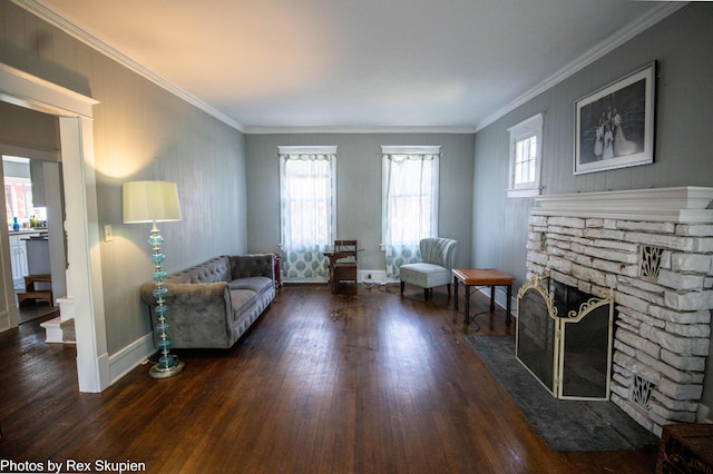 4295 S Gordon Ave, Fremont, MI 49412 - sitting room with wood finished floors, crown molding, and a stone fireplace
