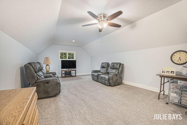 12828 Bayou Ct, Wayland, MI 49348 - sitting room with carpet floors, vaulted ceiling, and ceiling fan