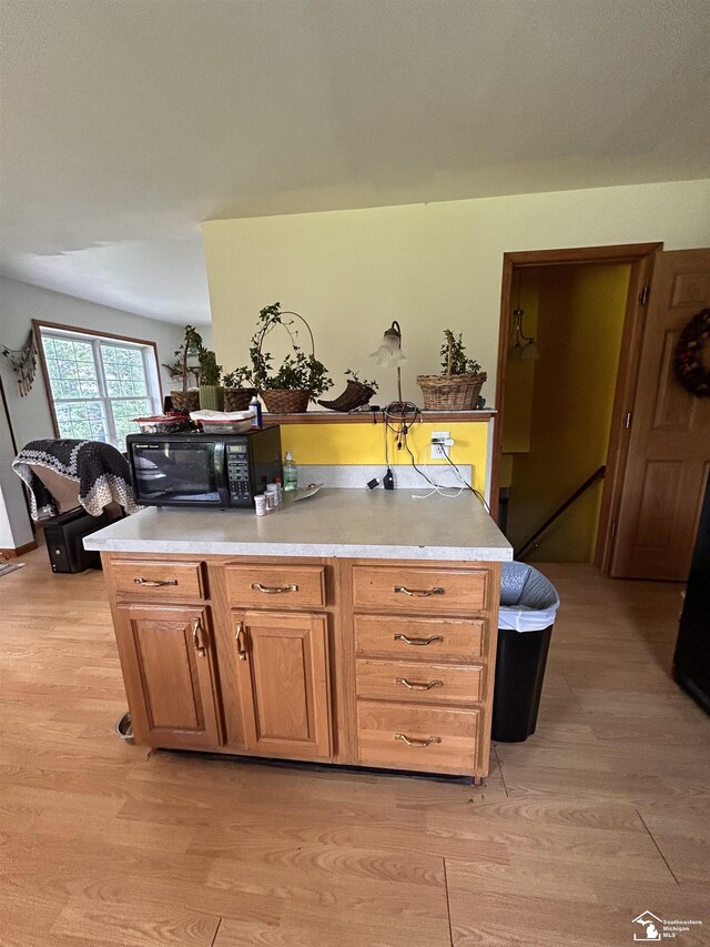 1645 N M-65 Rd, Curran, MI 48728 - kitchen featuring black microwave, light wood finished floors, light countertops, and a kitchen island