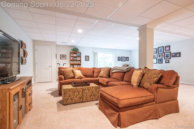 601 Acadia Ct, Howell, MI 48843 - living room featuring carpet, a drop ceiling, and recessed lighting