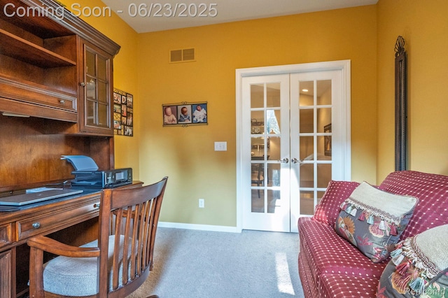601 Acadia Ct, Howell, MI 48843 - home office with french doors and carpet floors