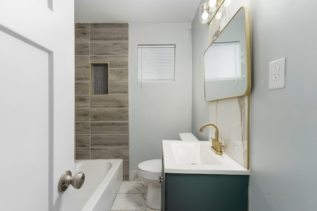 11706 Auburn St, Detroit, MI 48228 - full bath featuring marble look tiles, vanity, and shower / washtub combination