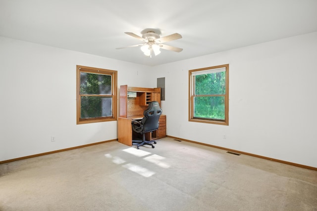 26434 King Rd, Romulus, MI 48174 - carpeted home office with baseboards and ceiling fan