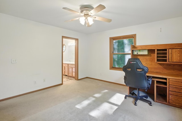 26434 King Rd, Romulus, MI 48174 - office featuring a ceiling fan and light carpet
