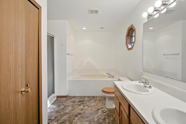 26434 King Rd, Romulus, MI 48174 - bathroom featuring a bath, double vanity, and a shower stall