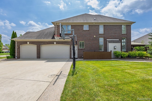 56343 Via Serbelloni, Macomb, MI 48042 - view of home's exterior featuring concrete driveway, a yard, an attached garage, brick siding, and roof with shingles