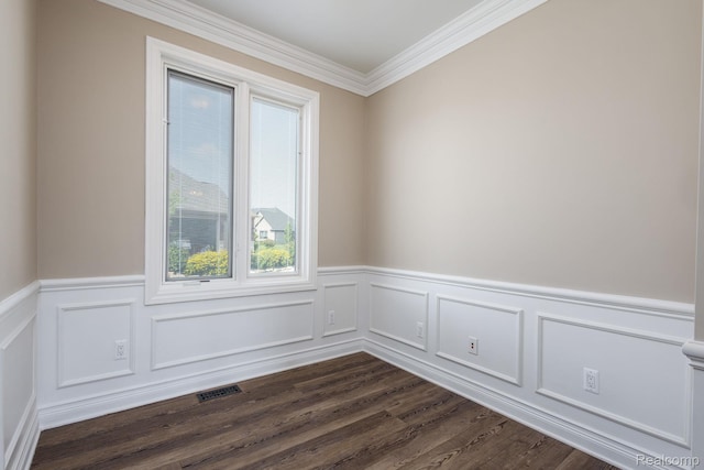56343 Via Serbelloni, Macomb, MI 48042 - unfurnished room with ornamental molding, wainscoting, dark wood finished floors, and a decorative wall