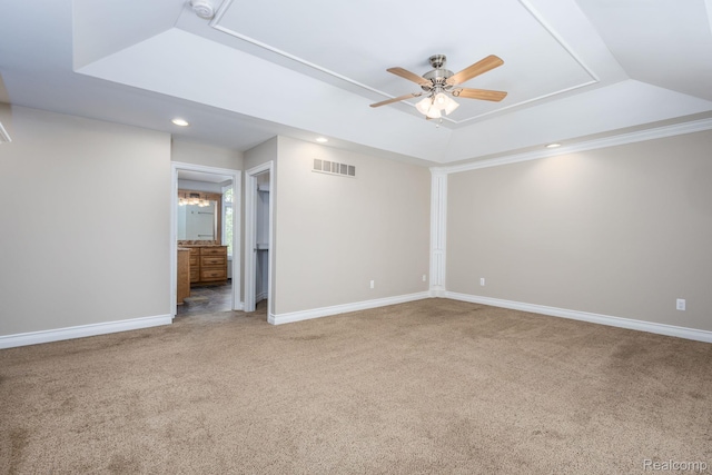 56343 Via Serbelloni, Macomb, MI 48042 - empty room featuring a tray ceiling, ceiling fan, carpet floors, recessed lighting, and a smoke detector